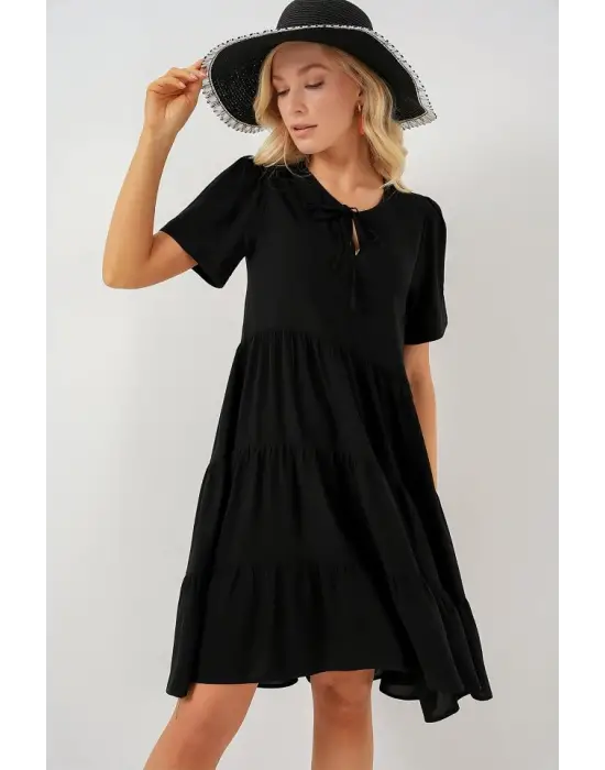 Kısa Kol Kısa Elbise 2554 - Siyah