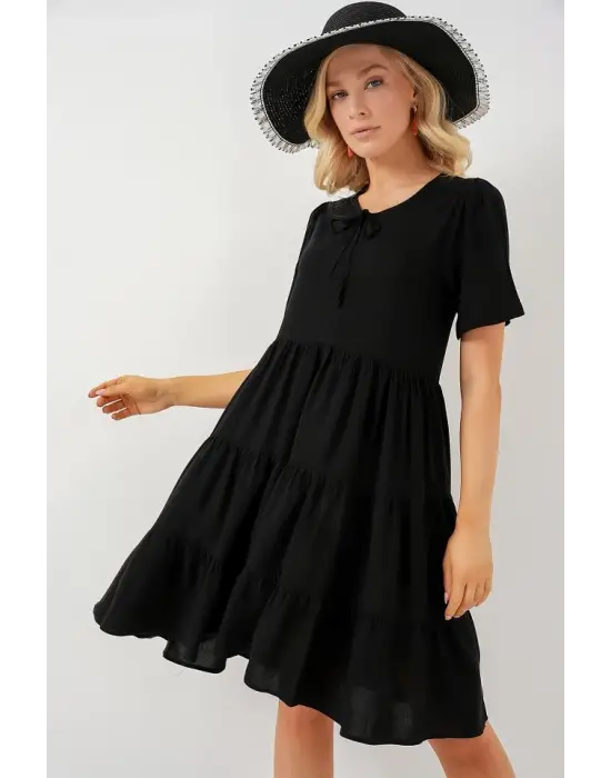 Kısa Kol Kısa Elbise 2554 - Siyah