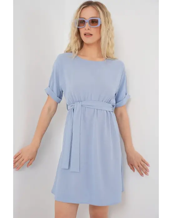 Kısa Kol Mini Ayrobin Elbise 2572 - Mavi