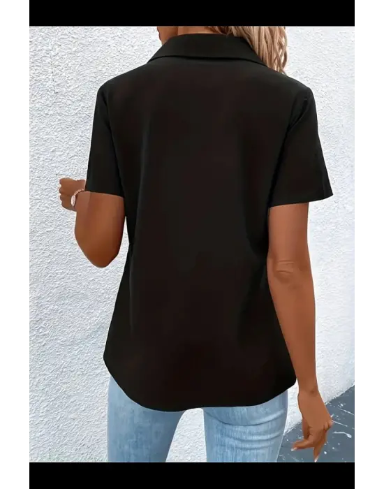 Omarı Fermuar Detaylı Kadın Ithal Krep Bluz