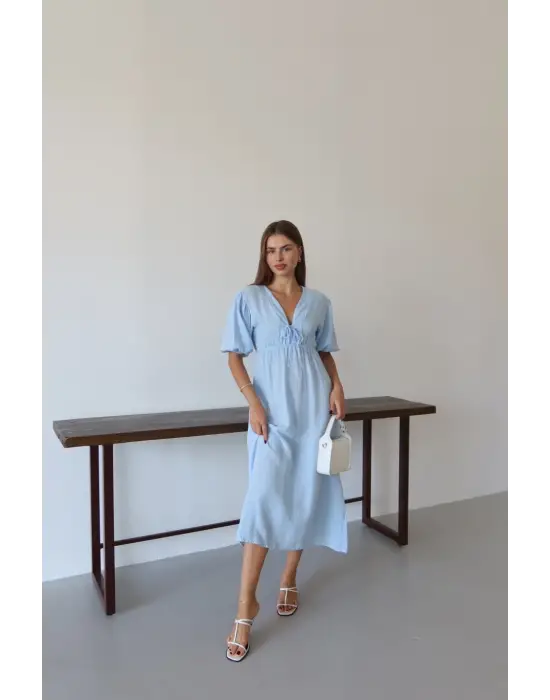 Kısa kollu müslin elbise mavi pt