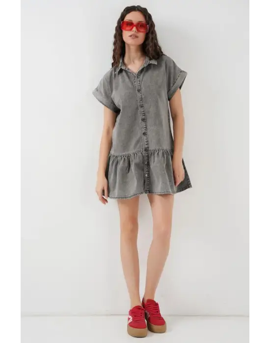 Kısa Kot Elbise 2530 - Füme