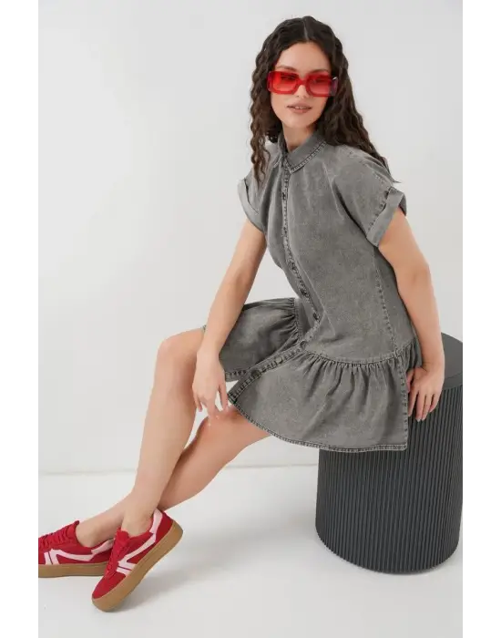 Kısa Kot Elbise 2530 - Füme