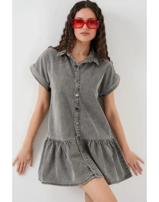 Kısa Kot Elbise 2530 - Füme