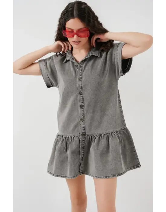 Kısa Kot Elbise 2530 - Füme
