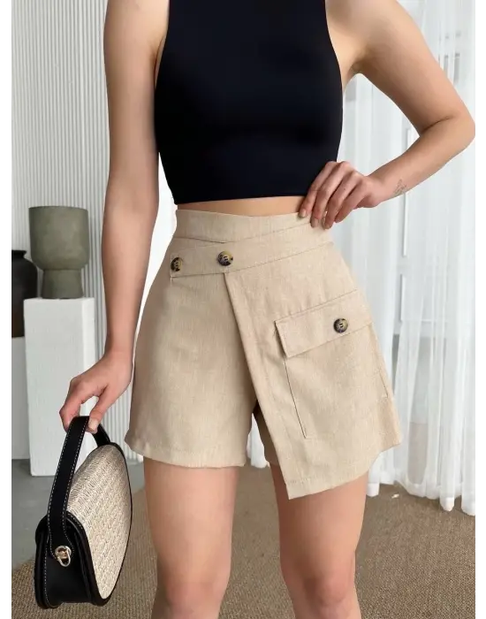 Omarı Şık ve Rahat Tek Cep Detaylı Etek Şort Modeli