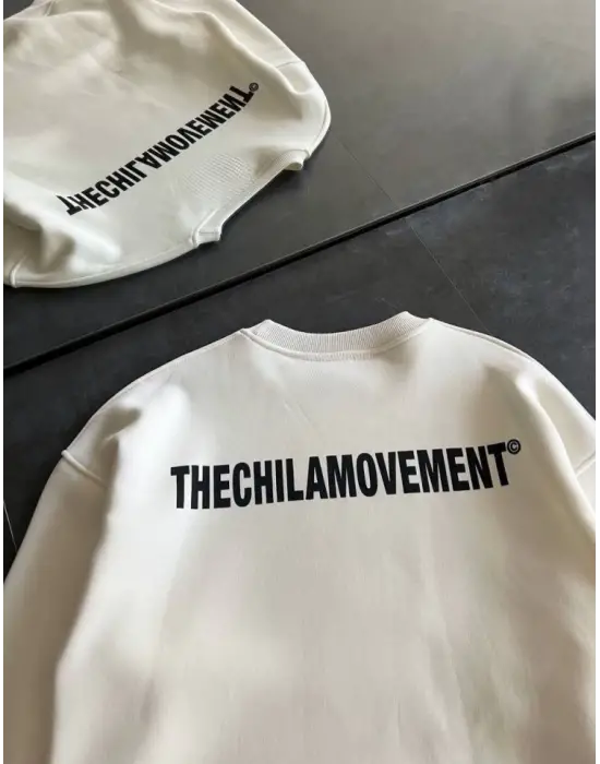 Omarı Oversize Baskılı Beyaz Kışlık Sweatshirt