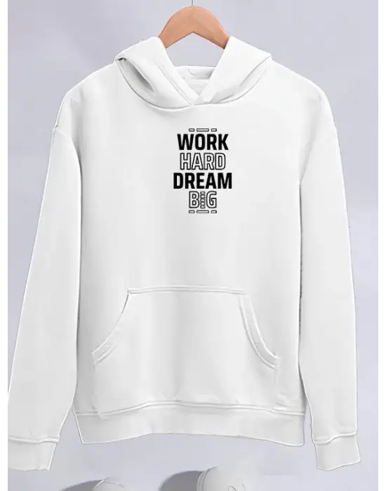 Omarı Yumuşak Dokulu Kapşonlu Beyaz Sweatshirt