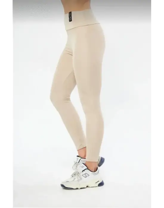 Kışlık Yüksek Bel Toparlayicı Ve Sıkılaştırıcı Likralı Şardonlu Tayt - Bej