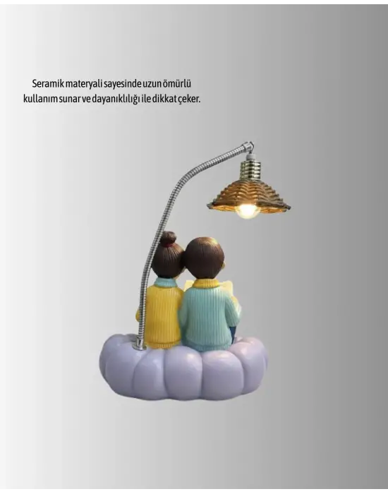 Kitap Okuyan Çift Figürlü Gece Lambası Romantik Dekoratif Masa Lambası