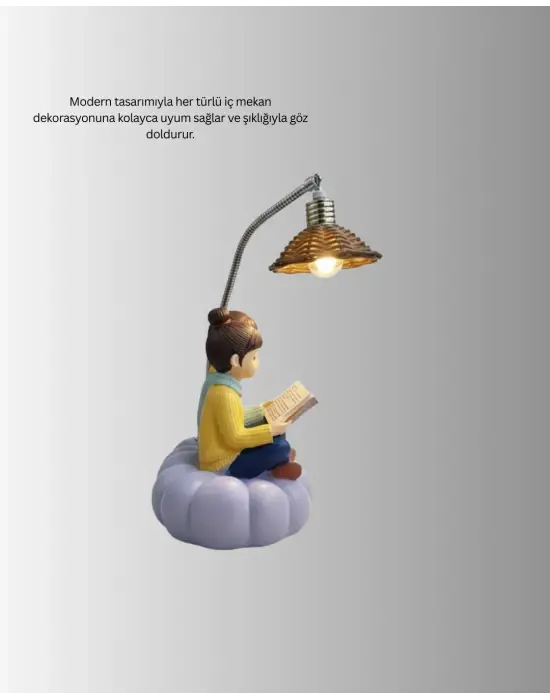 Kitap Okuyan Çift Figürlü Gece Lambası Romantik Dekoratif Masa Lambası