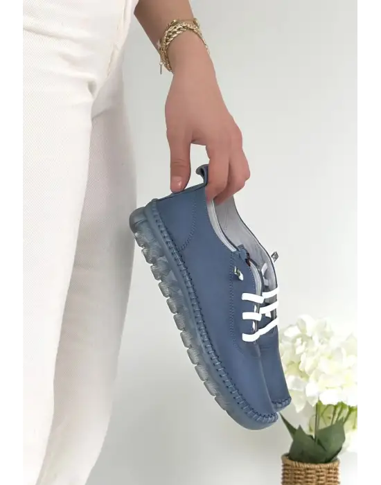 Kitta Mavi Deri Bağcıklı Spor Ayakkabı