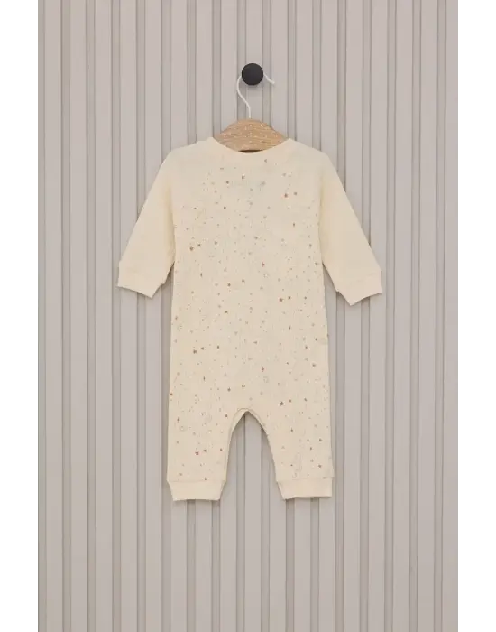 Omarı Kız Bebek Uzun Kol Tulum - Krem Renkli Sevimli Tasarım
