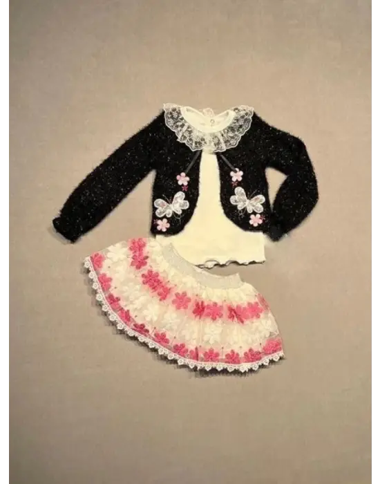 Omarı Kız Çocuk 3lü Siyah Sweat Takımı