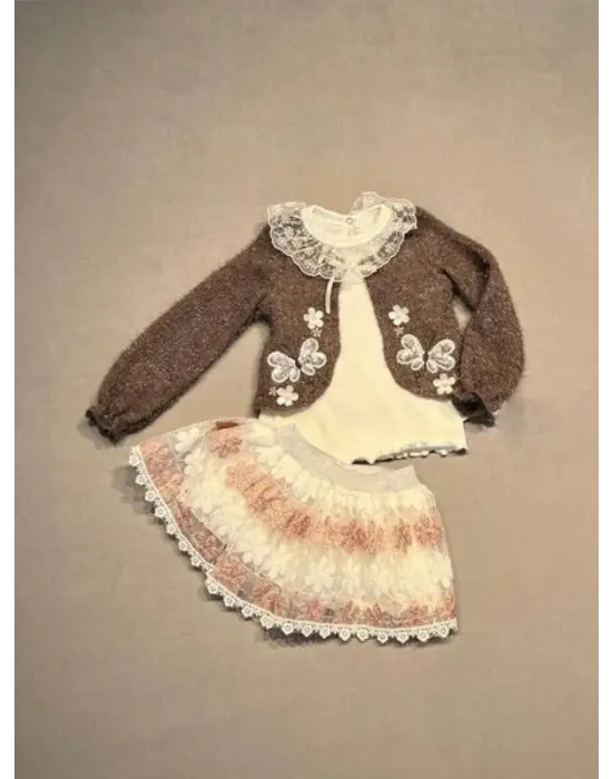 Omarı Çocuklar İçin Rahat ve Şık Kahverengi 3lü Sweat Takım