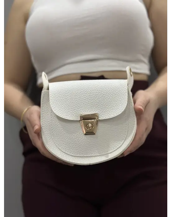 Omarı Elegan Beyaz Deri Cilt Çanta