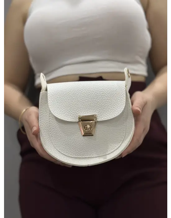 Omarı Elegan Beyaz Deri Cilt Çanta
