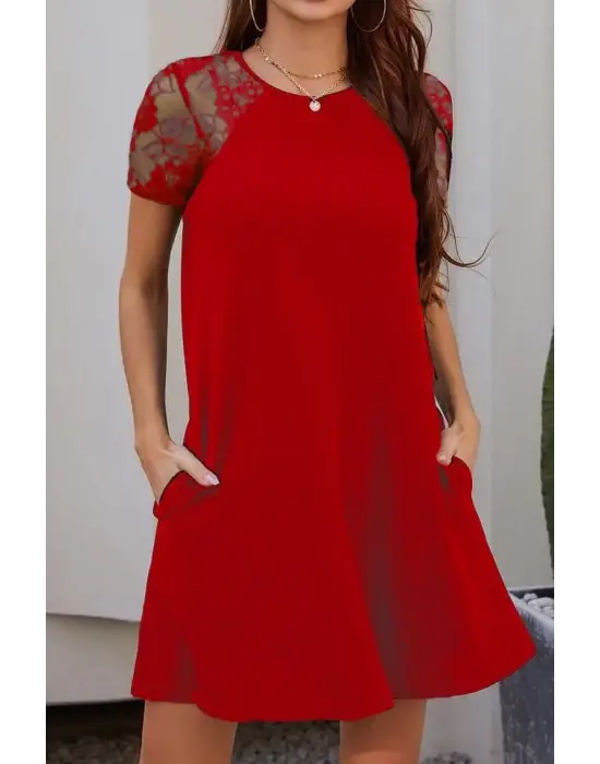 Omarı Dantelli Viskon Elbise - Trendy ve Zarif Moda Trendi