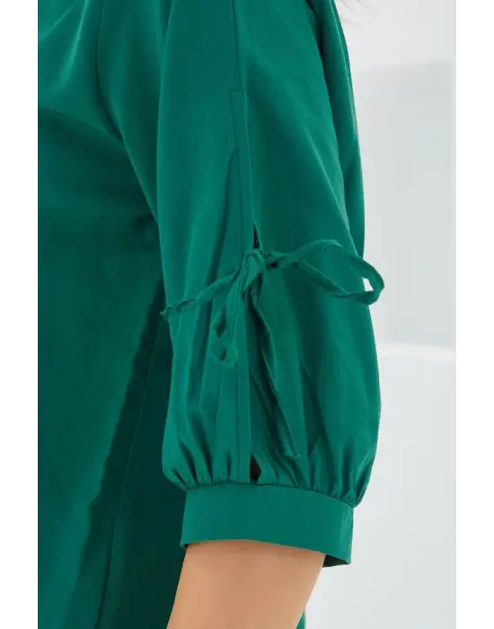 Kol Detaylı Zümrüt Yeşili Crop Gömlek 20246