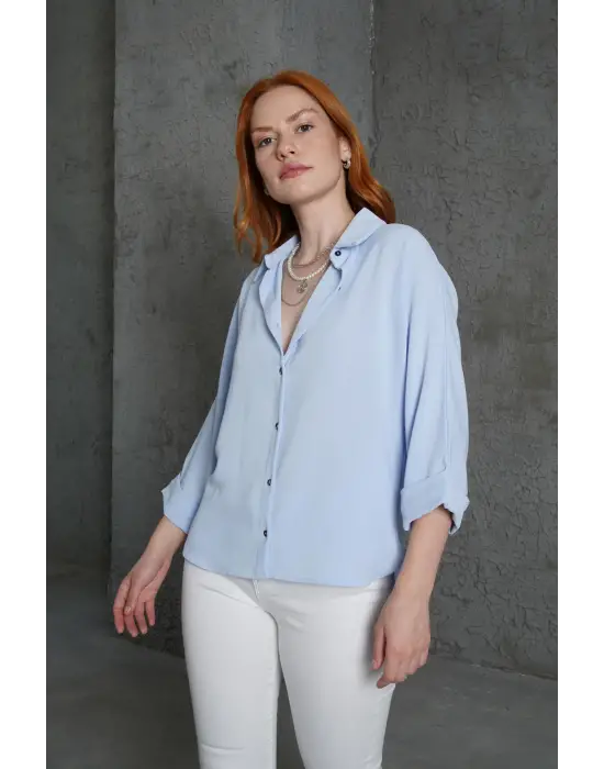 Kol Katlama Detaylı Bebe Mavi Gömlek