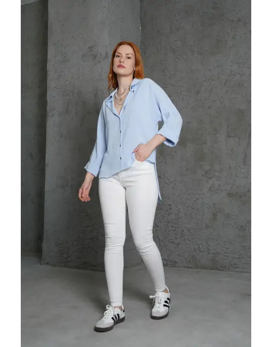 Kol Katlama Detaylı Bebe Mavi Gömlek