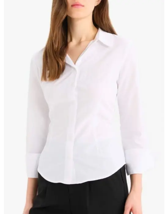 Kol Manşeti Geniş Düğmeli Gömlek -Beyaz