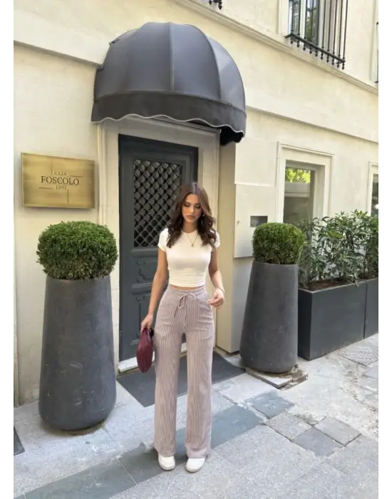 Omarı Trendy Su Yolu Desenli Cepli Pantolon - Bordo