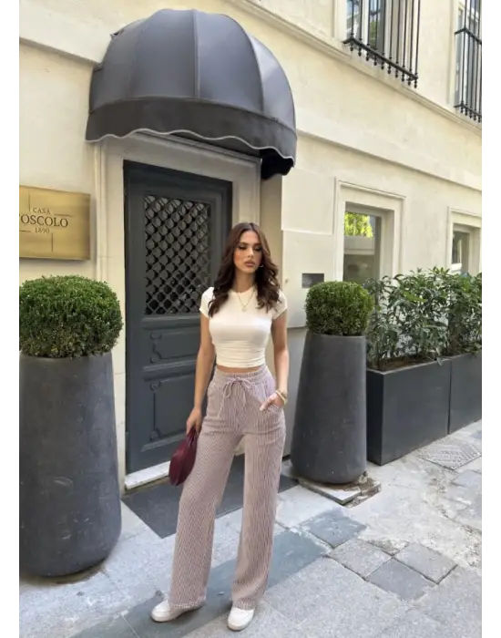 Omarı Trendy Su Yolu Desenli Cepli Pantolon - Bordo