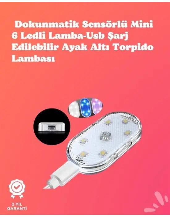 Kolay Montajlı, Çok Renkli Usb Şarjlı Kablosuz Araç İçi Işık Seti