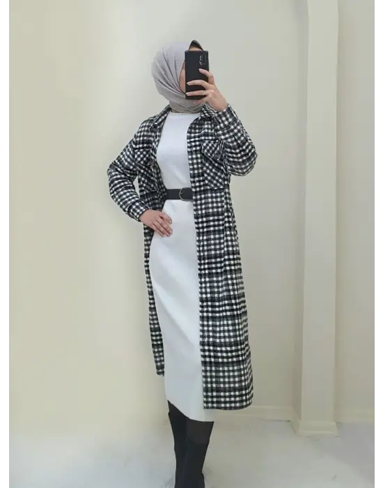 Füme Kolları Katlanabilir Cepli Uzun Gömlek