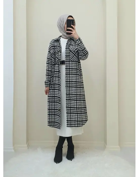 Füme Kolları Katlanabilir Cepli Uzun Gömlek