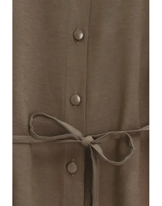 Kolları Ve Eteği Çiçekli Beli Bağcıklı Gömlek Etek İkili Modal Takım  -Kahve