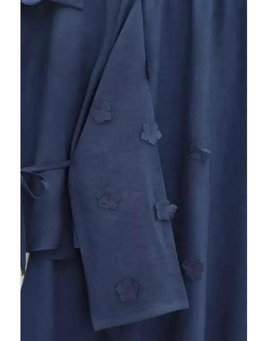 Kolları Ve Eteği Çiçekli Beli Bağcıklı Gömlek Etek İkili Modal Takım  -Laci