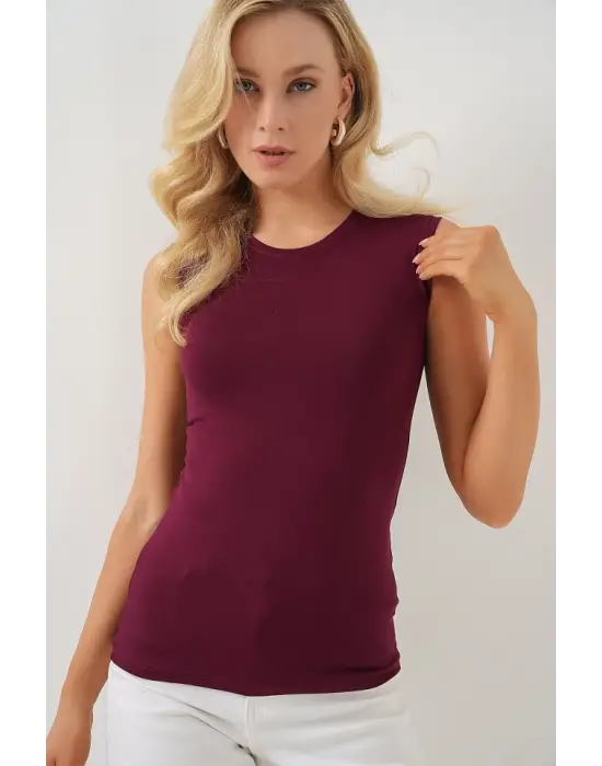 Çarpıcı Kolsuz Body - Bordo