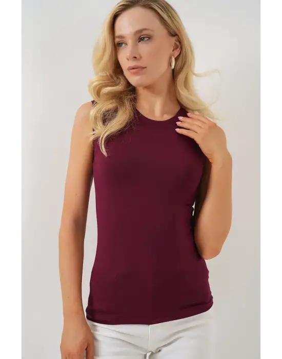 Çarpıcı Kolsuz Body - Bordo