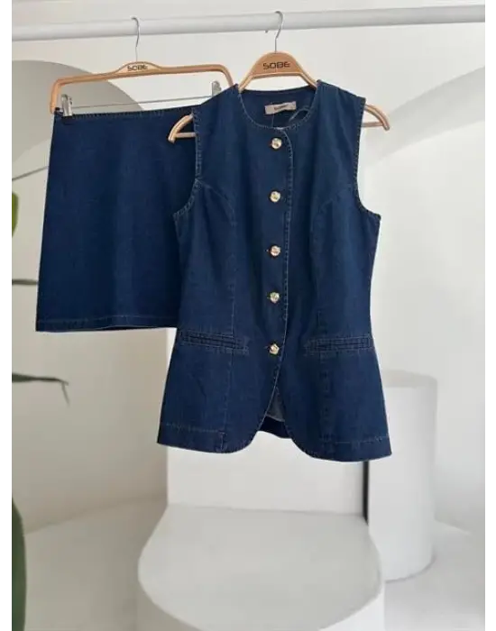 Omarı Kolsuz Denim Takım Etekli Tarzı