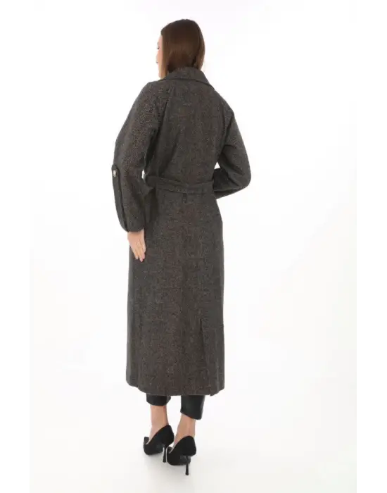 Omarı Astarlı Kaşmir Kaşe Kaban - Füme