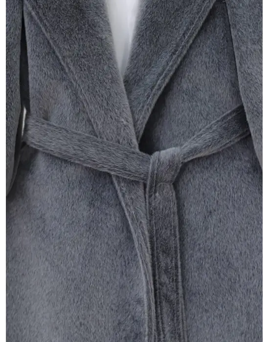 Füme Kolu Ribanalı Şal Yaka Astarlı Kaşe Kaban Kadın Giyim