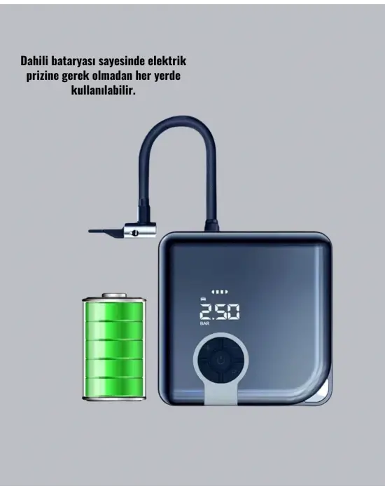 Kompakt Tasarımlı Led Işıklı Taşınabilir Hava Kompresörü