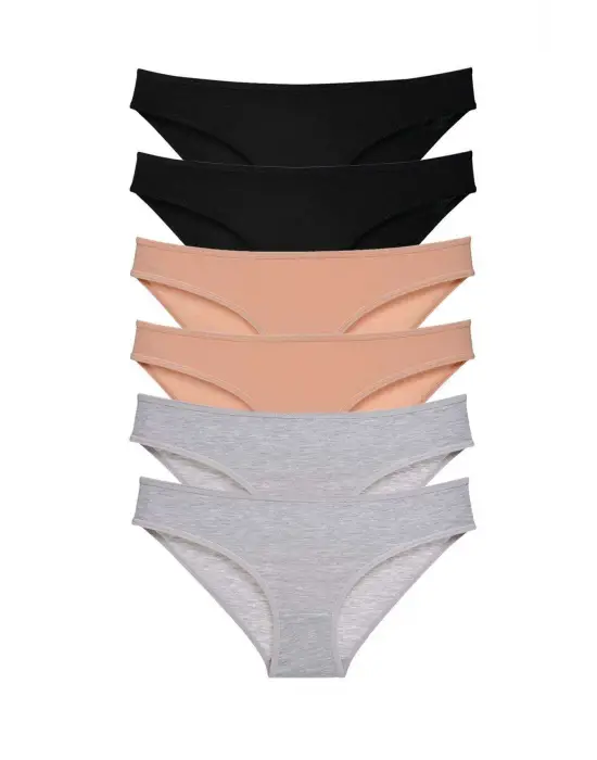 Omarı Likralı Kadın Slip Külot Seti Siyah Ten Gri