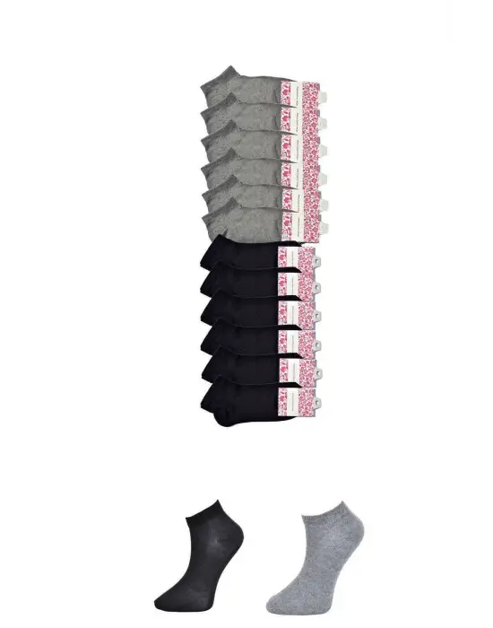 Omarı Çoklu Paket Siyah ve Gri Kadın Bilek Çorapları