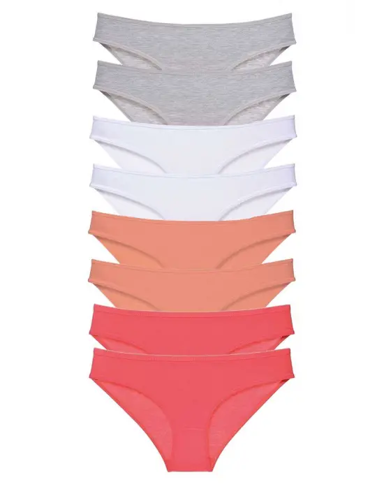 Omarı 8 Adet Likralı Kadın Slip Seti Gri Beyaz Pudra Fuşya