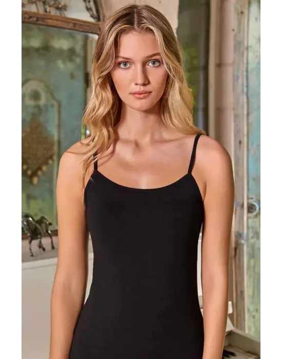 Omarı Siyah Pamuk Likralı Kadın İp Askılı Atlet