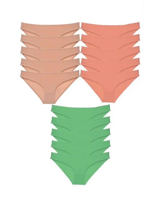 Omarı 15 Adet Likralı Kadın Slip Külot Seti - Ten Pudra Yeşil