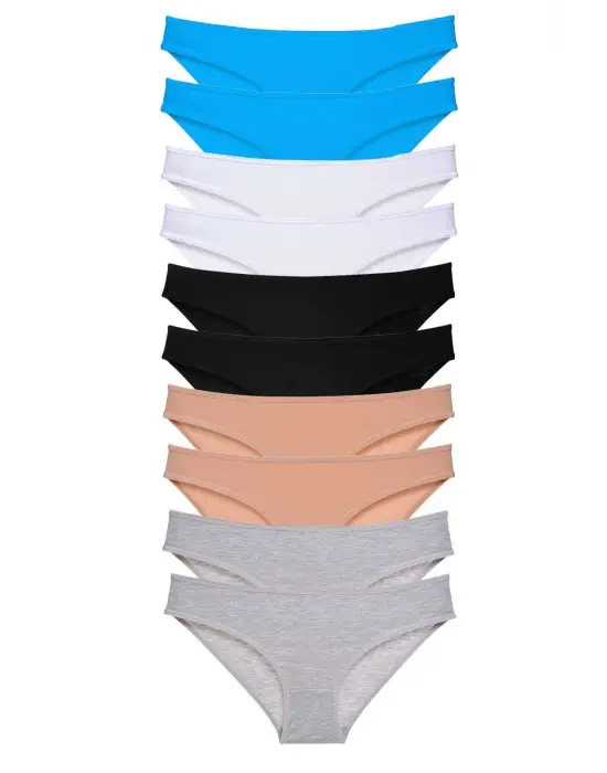 Omarı Likralı Kadın Slip 10 Adet Set Siyah Ten Gri Beyaz Mavi