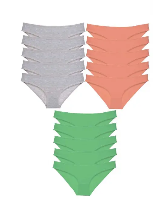 Omarı Süper Eko Set Likralı Kadın Slip Külot Gri Pudra Yeşil