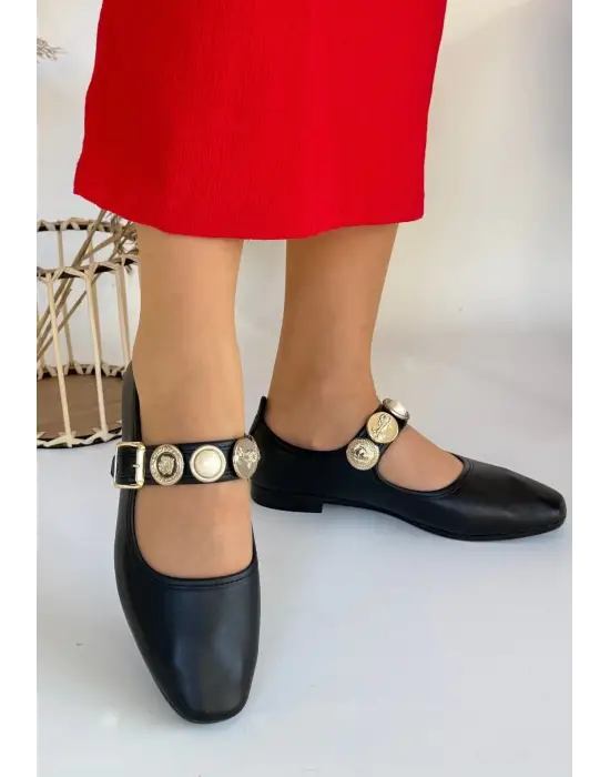 Zarif Siyah Cilt Babet Ayakkabı