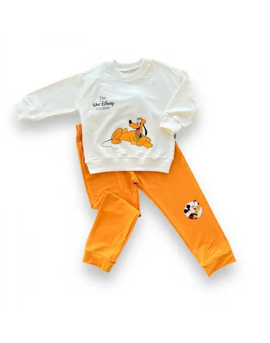 Omarı Sevimli Köpek Desenli Bebek Erkek Takımı Turuncu
