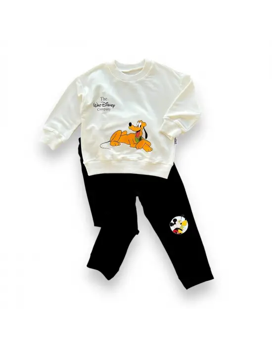 Omarı Köpek Baskılı Erkek Bebek Takımı Siyah Pamuk Penye Kumaşında