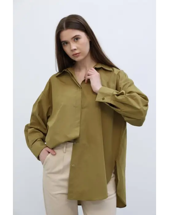 Omarı Derinlik ve Tarzıyla Uzun Kol Gömlek - Koyu Haki